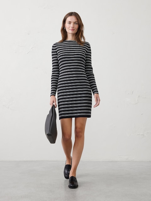 Ribbed Mock-Neck Mini Sweater Dress