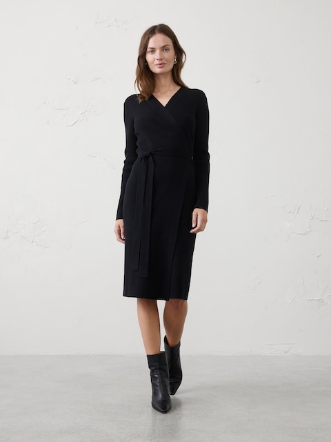 Ribbed Wrap Sweater Midi Dress