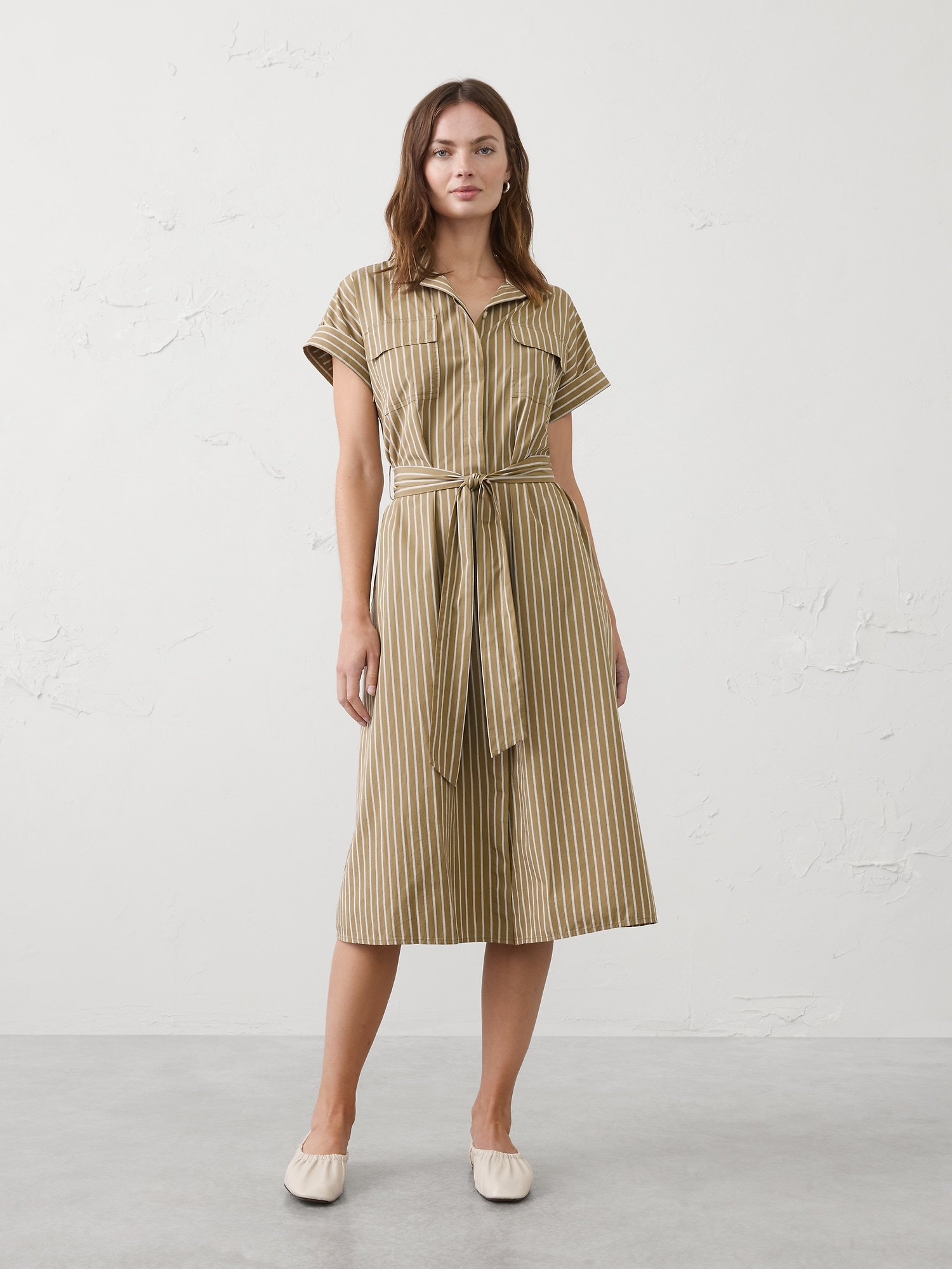 Image number 1 showing, Poplin Utility Midi Shirtdress