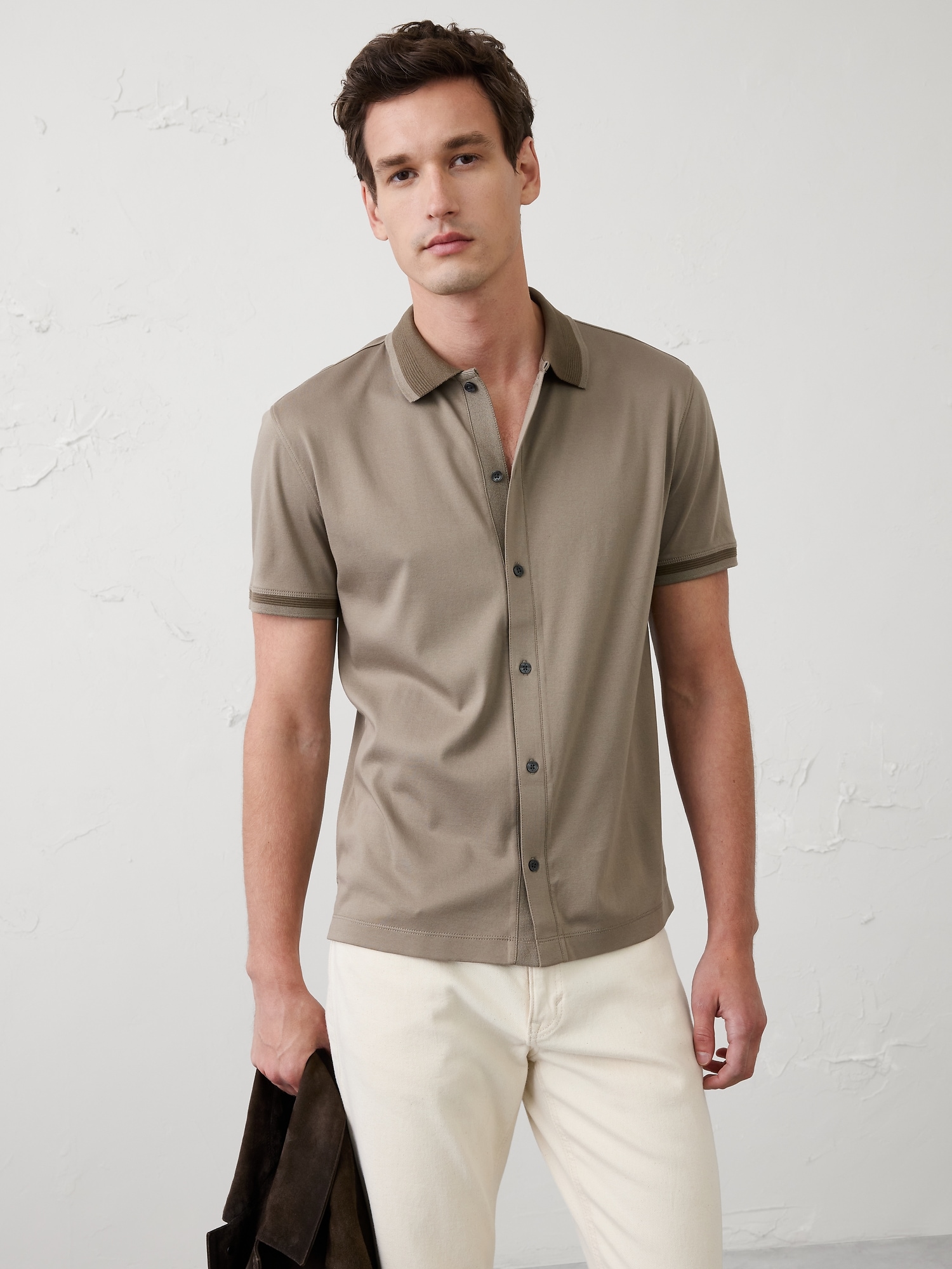 Image number 1 showing, Slim-Fit Luxe Touch Button-Down Polo