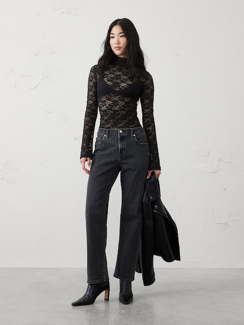 Lace Puckered Turtleneck Top