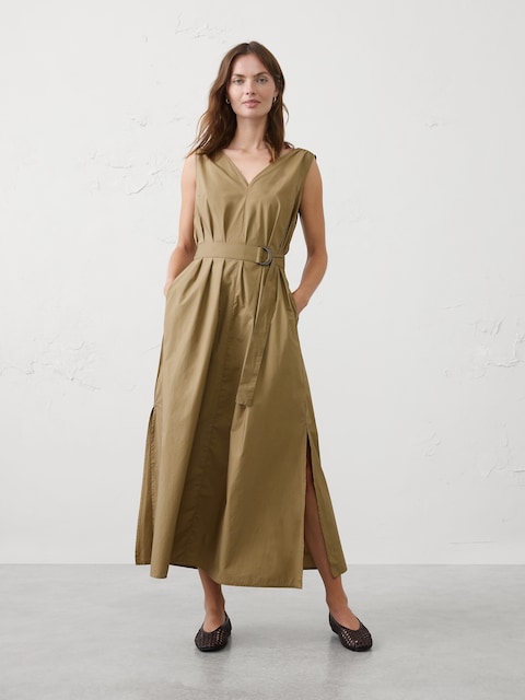 Poplin Belted Maxi Dress