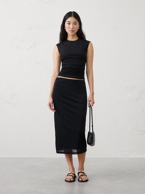 Shirred Mesh Top