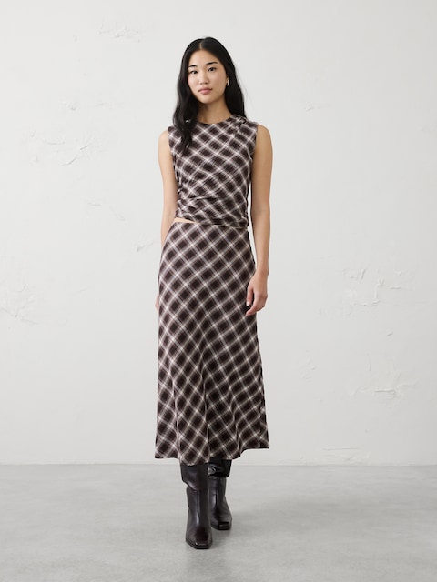 Breezy Plaid Midi Slip Skirt