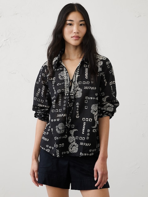 Collared Front-Tie Top