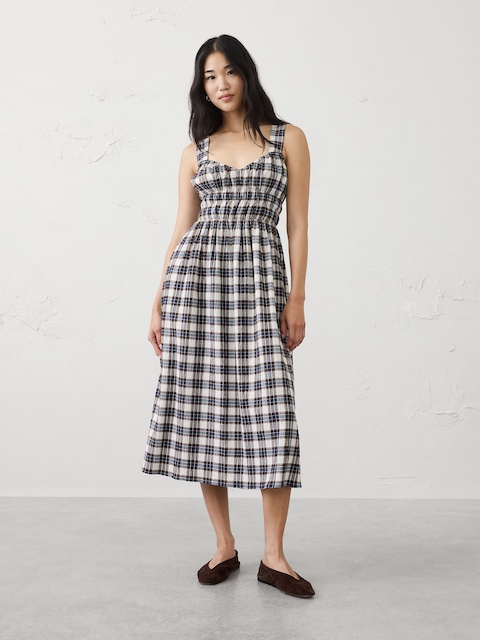 Shirred-Bust Empire-Waist Midi Dress