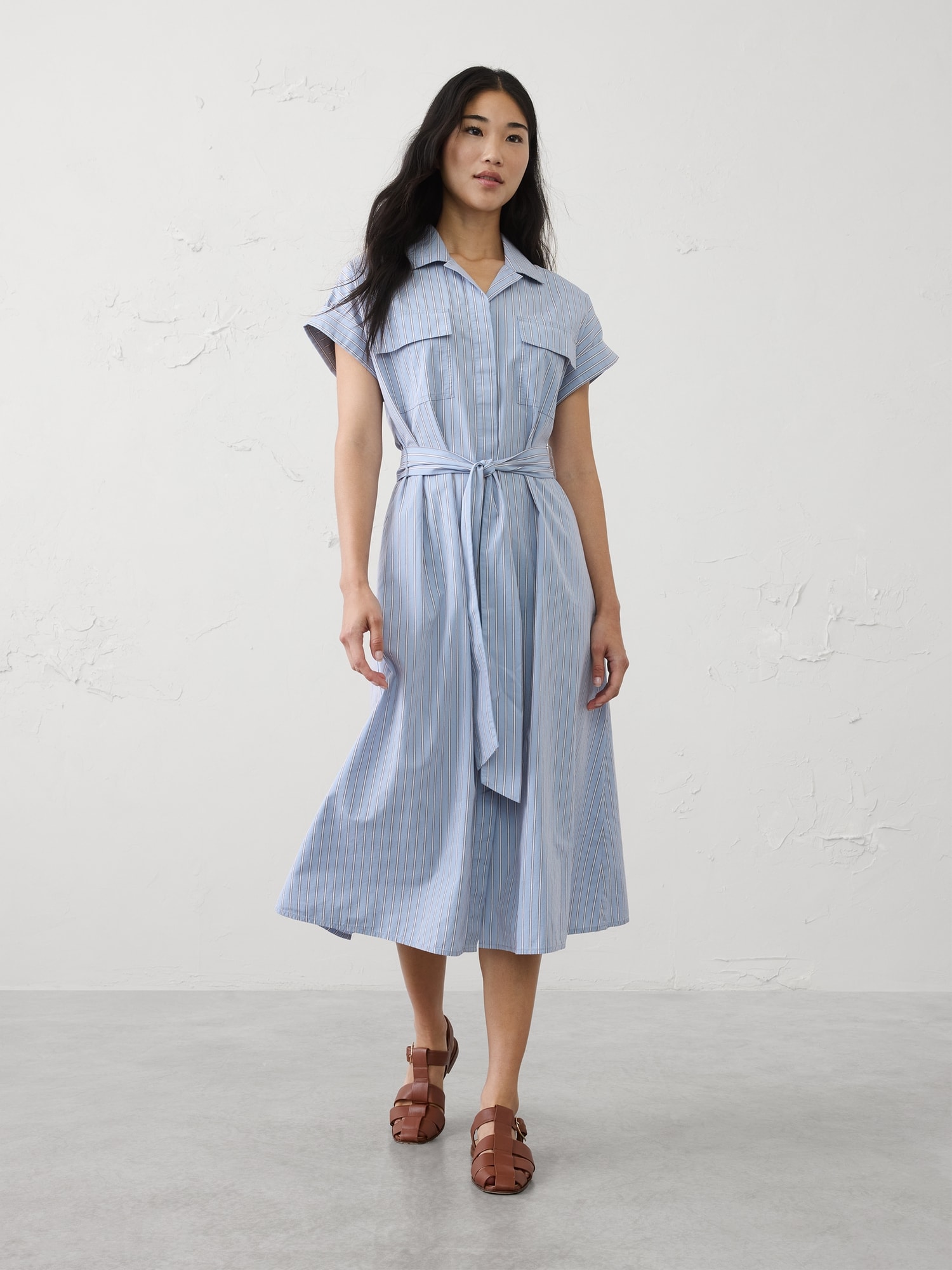Image number 1 showing, Poplin Utility Midi Shirtdress