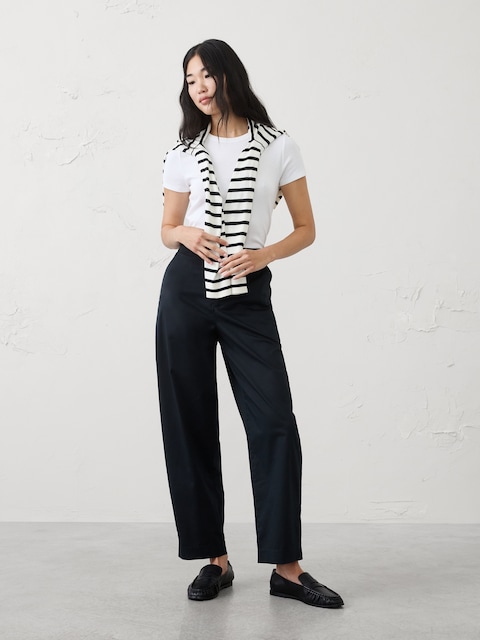 Barrel-Leg High-Rise Twill Pleated Utility Pant