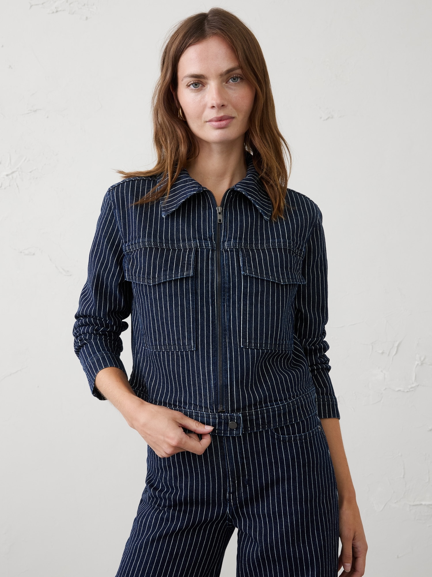Image number 4 showing, Denim Pinstriped Cropped Jacket