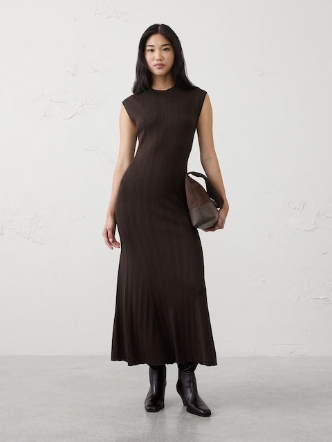 Ribbed Mock-Neck Sweater Maxi Dress