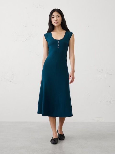 Cotton Ribbed Midi Sweater Dress