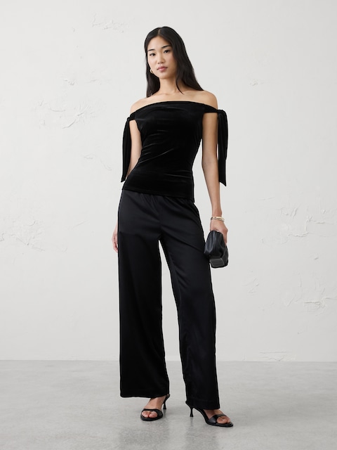 Velvet Off-Shoulder Tie Top