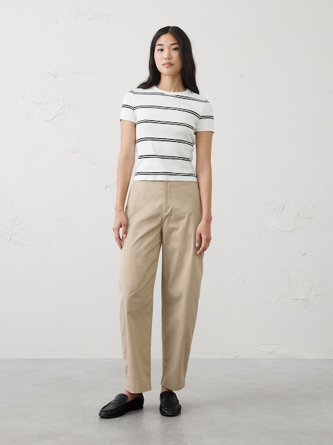 Barrel-Leg High-Rise Twill Pleated Utility Pant
