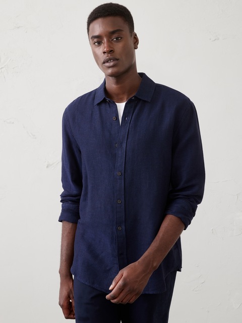 Slim-Fit Linen-Blend Herringbone Shirt