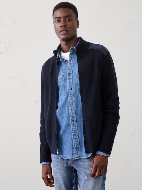 Vegan Suede Patch Sweater Jacket