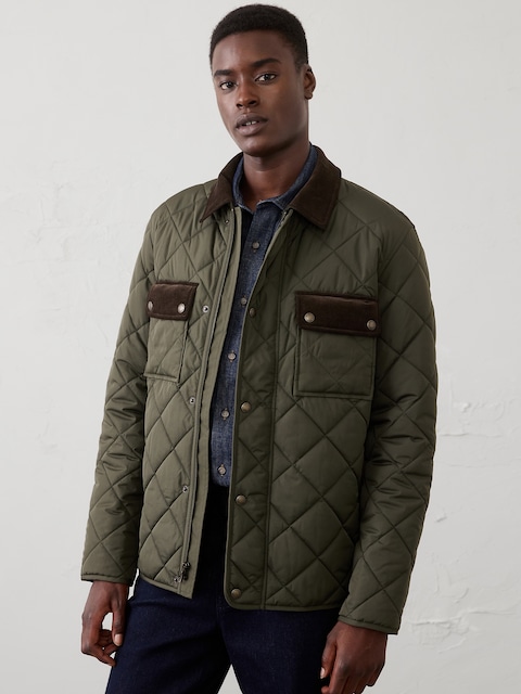 Corduroy-Collar Quilted Jacket