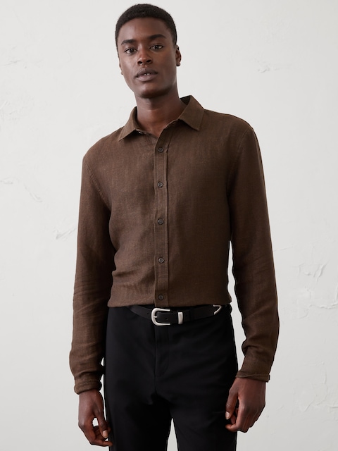 Slim-Fit Linen-Blend Herringbone Shirt