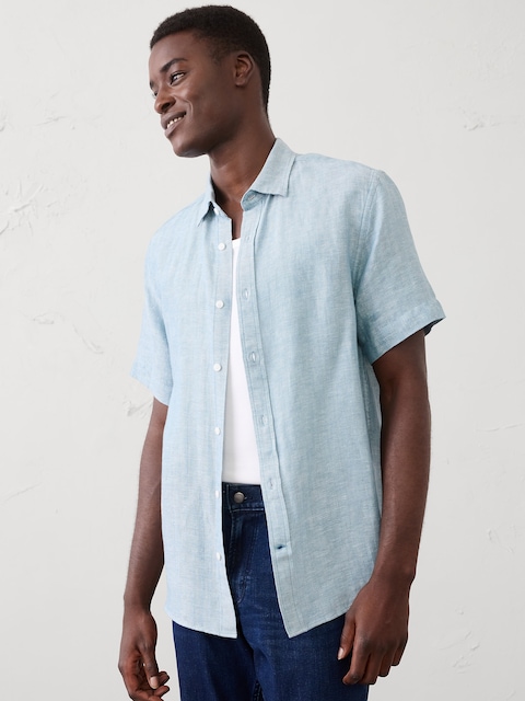 Slim-Fit Linen-Blend Herringbone Shirt