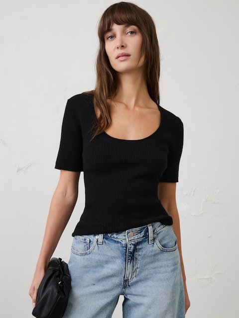 Cotton Ribbed Scoop-Neck Sweater