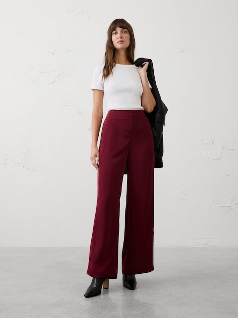 Wide-Leg High-Rise Sheen Twill Trouser