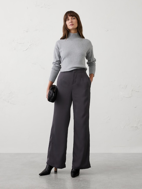 Wide-Leg High-Rise Sheen Twill Trouser