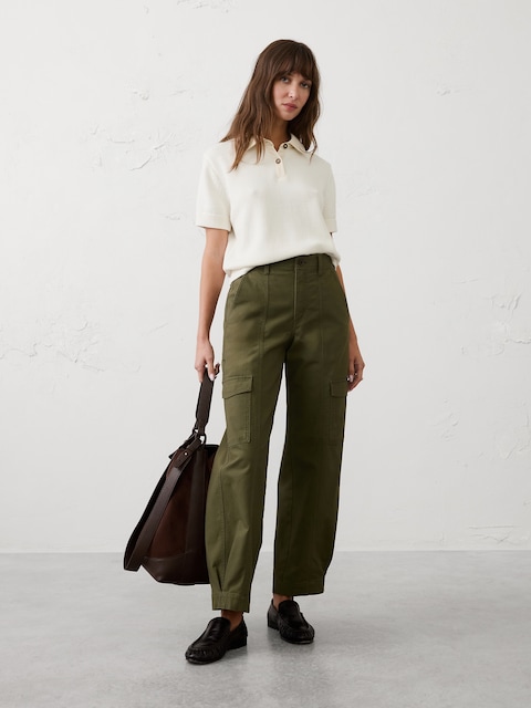 Tapered Mid-Rise Cargo Cotton Canvas Pant