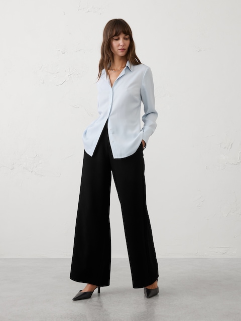 Wide-Leg High-Rise Crepe Pleated Trouser