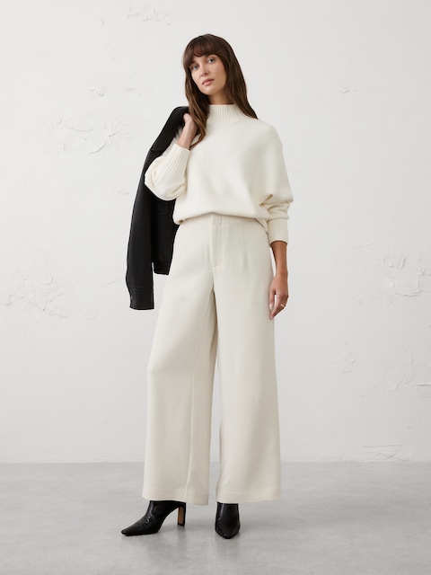 Wide-Leg High-Rise Crepe Pleated Trouser