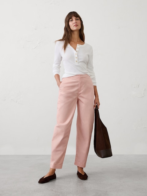 Barrel-Leg High-Rise Twill Pleated Utility Pant