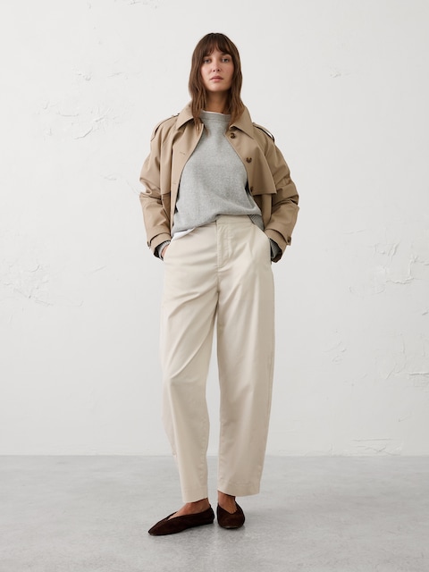 Barrel-Leg High-Rise Twill Pleated Utility Pant