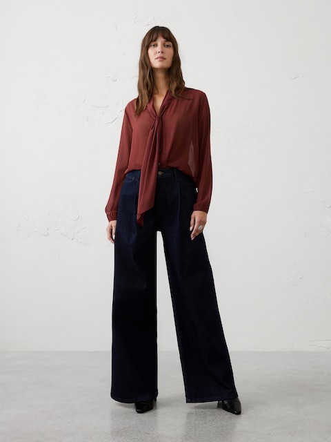 Sheer Scarf-Neck Blouse