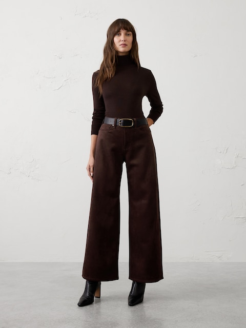 Vegan Suede Wide-Leg High-Rise Pant