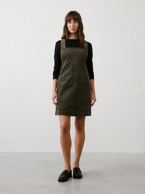 Corduroy Empire Square-Neck Mini Dress