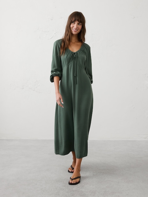 Cinched Scoop-Neck Midi Dress