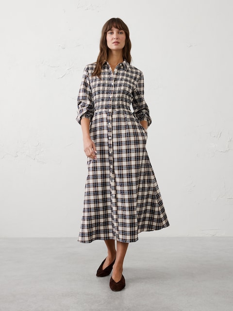 Breezy Plaid Smocked Midi Dress