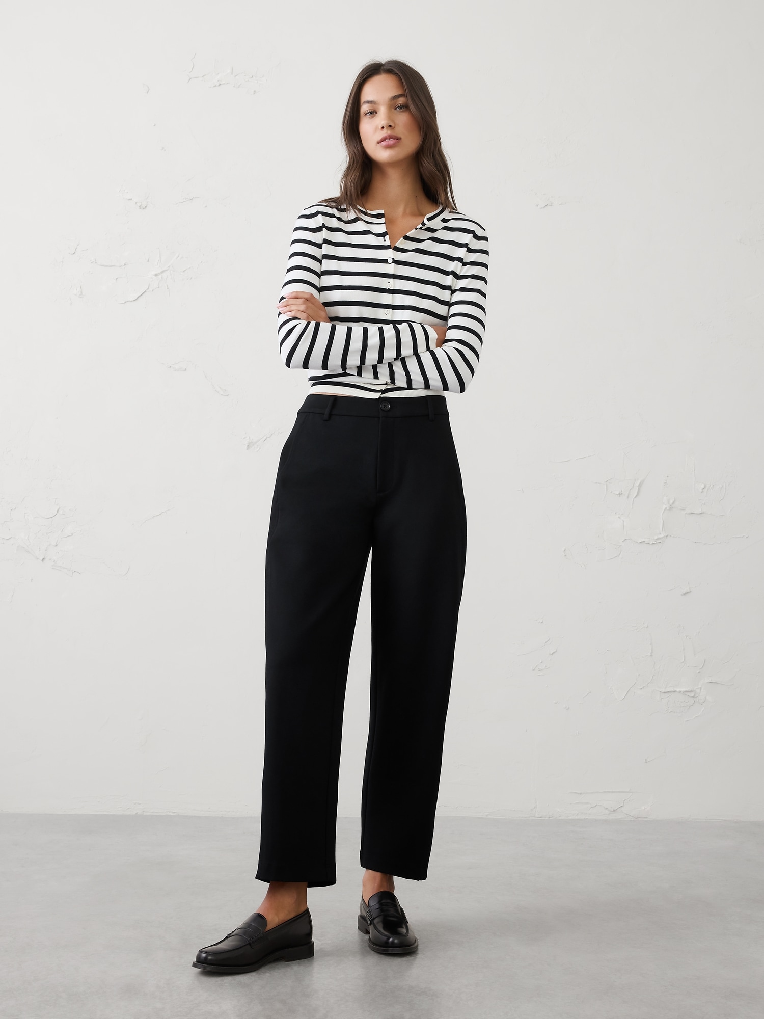 Barrel-Leg High-Rise Knit Ponte Pant