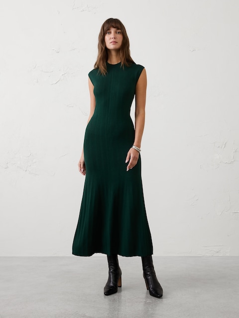 Ribbed Mock-Neck Sweater Maxi Dress