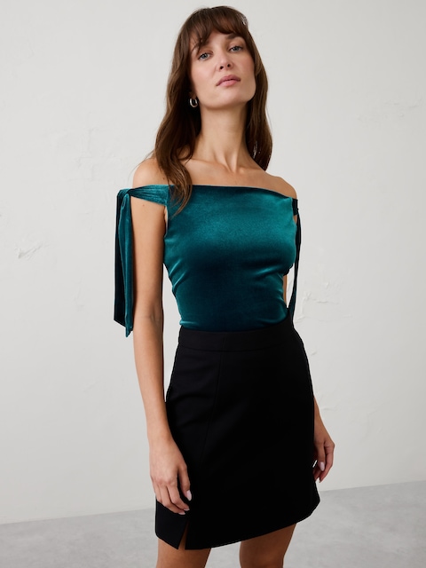 Velvet Off-Shoulder Tie Top