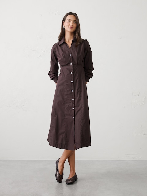 Seamed-Waist Midi Shirtdress