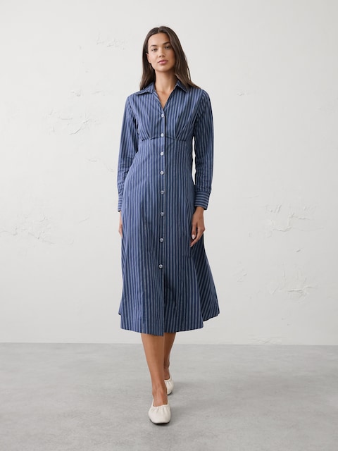Seamed-Waist Midi Shirtdress