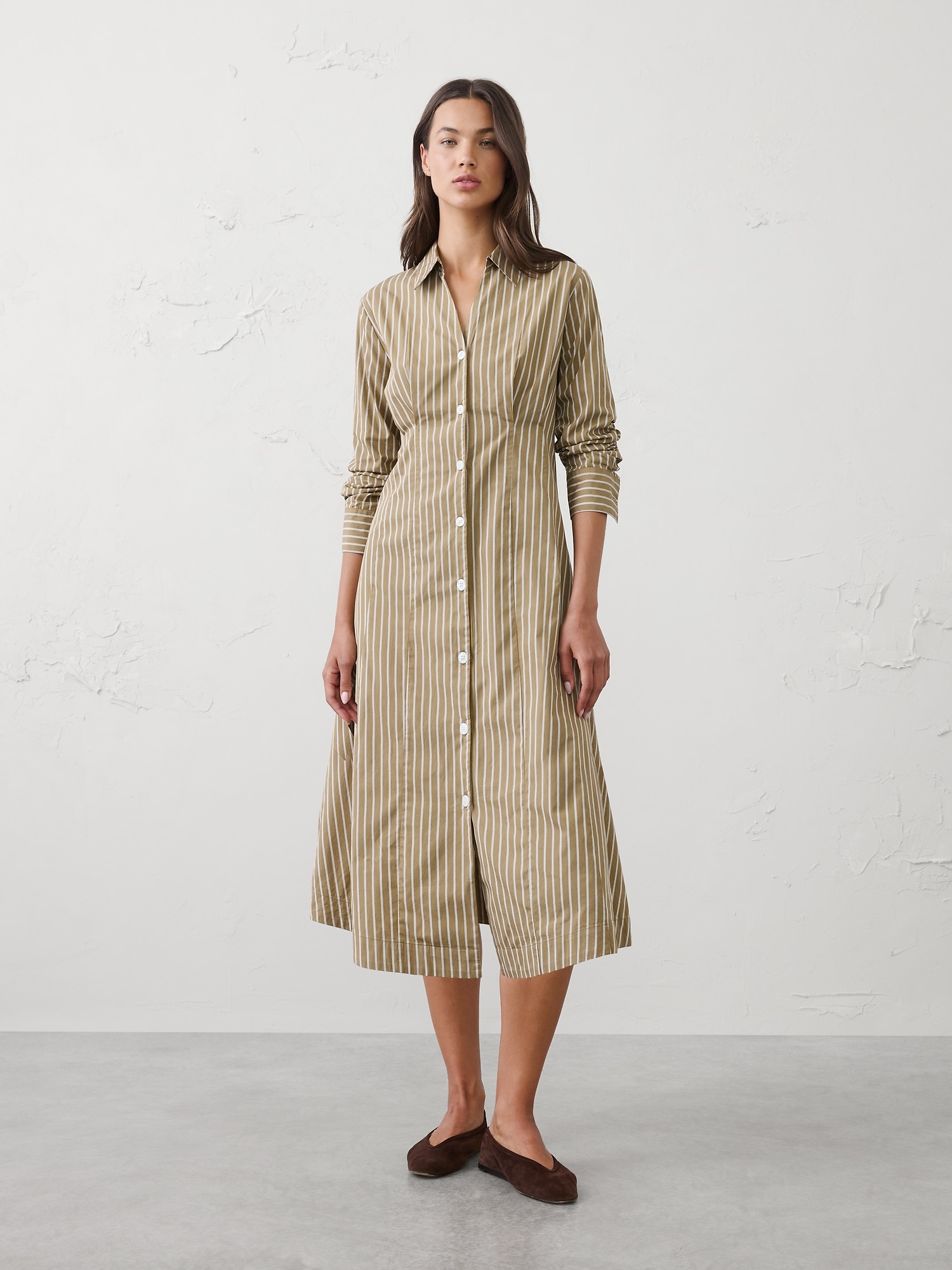 Seamed-Waist Midi Shirtdress