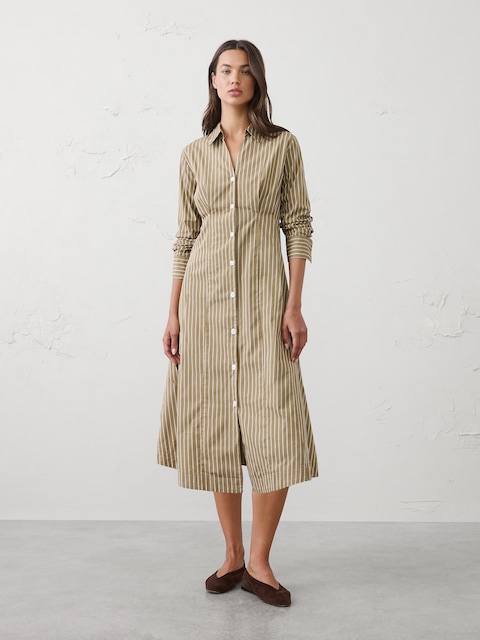 Seamed-Waist Midi Shirtdress
