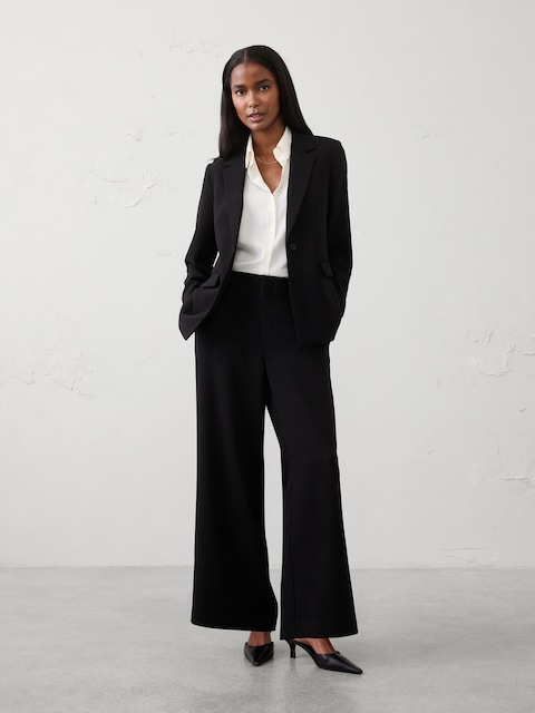 Sculpted Stretch Crepe Long Blazer
