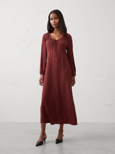 Cinched Scoop-Neck Midi Dress
