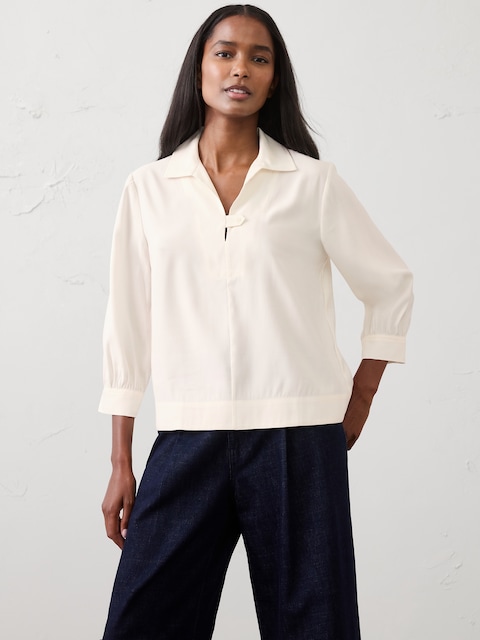 Collared-Tab Pullover Top