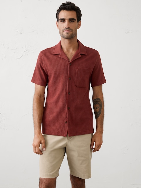 Standard-Fit Knit Herringbone Shirt
