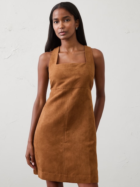Vegan Suede Empire-Waist Mini Dress