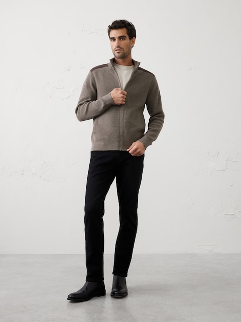 Vegan Suede Patch Sweater Jacket