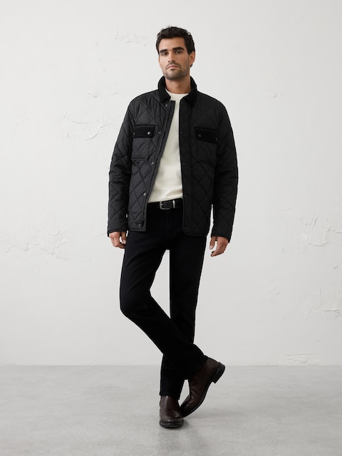 Corduroy-Collar Quilted Jacket