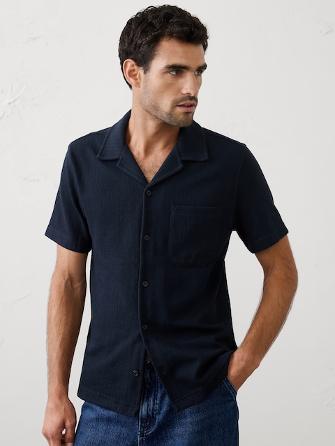 Standard-Fit Knit Herringbone Shirt